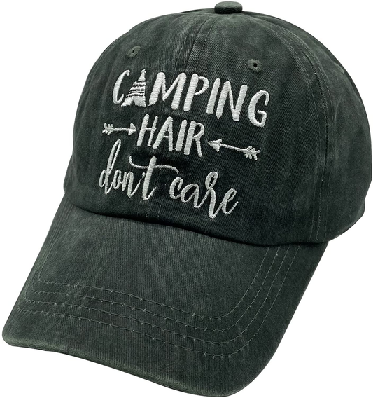 Embroidered Camping Hair Don'T Care Hat Adjustable Washed Baseball Cap for Women Men