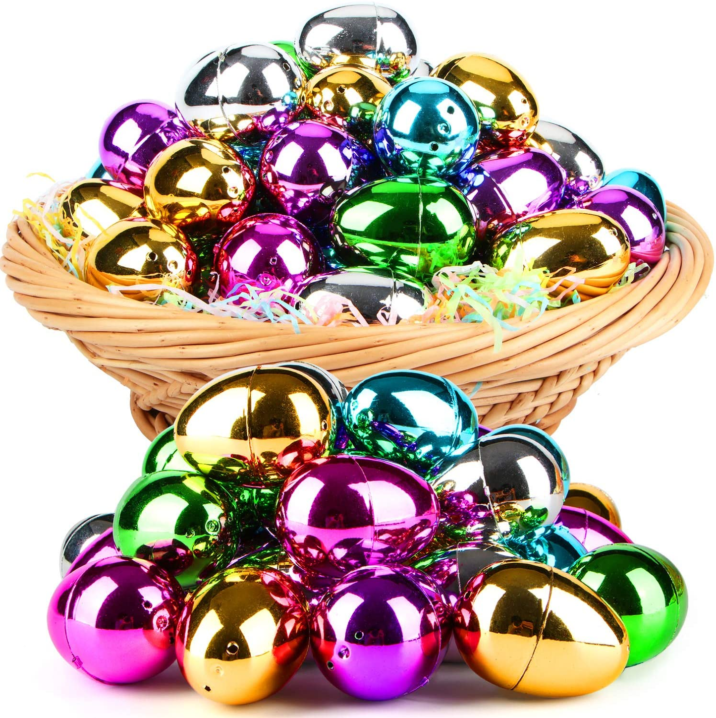 48 PCS Plastic Easter Eggs, Easter Basket Stuffers for Toddler Kids Baby Boys Girls Teens, Plastic Easter Eggs Fillable, Gold Easter Egg, Metallic Easter Egg