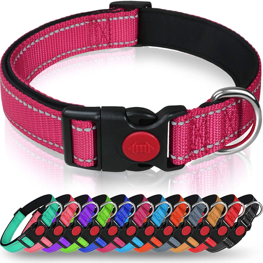 Taglory Reflective Dog Collar with Safety Locking Buckle, Adjustable Nylon Pet Collars for Medium Dogs,Hot Pink