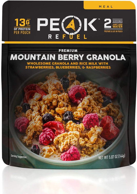 Peak Refuel Mountain Berry Granola with Rice Milk | Vegan, Dairy Free | Freeze Dried Backpacking and Camping Food | Amazing Taste | Quick Prep | Lightweight