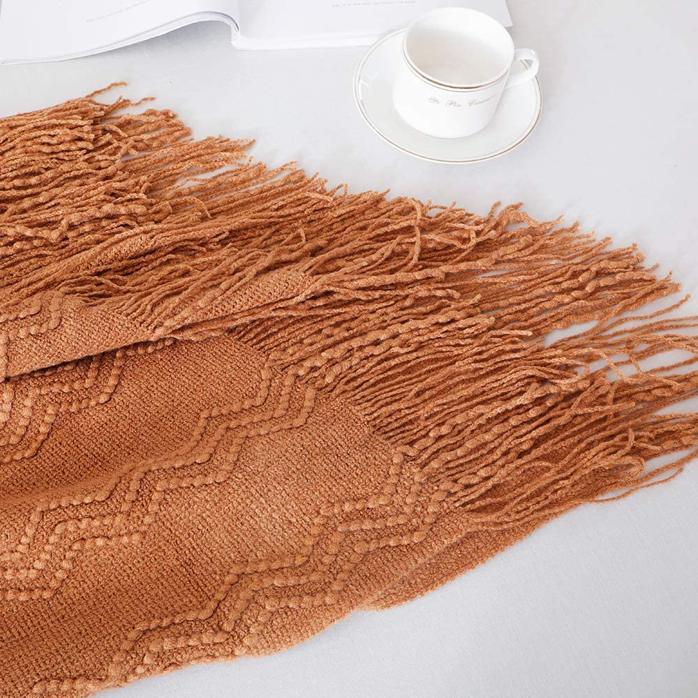  Throw Blanket-60 X50 Almond, Textured Solid Soft Sofathrow, Knitted Decorative Throw Blanket for Bedroom, Travel Blanket, Office Room