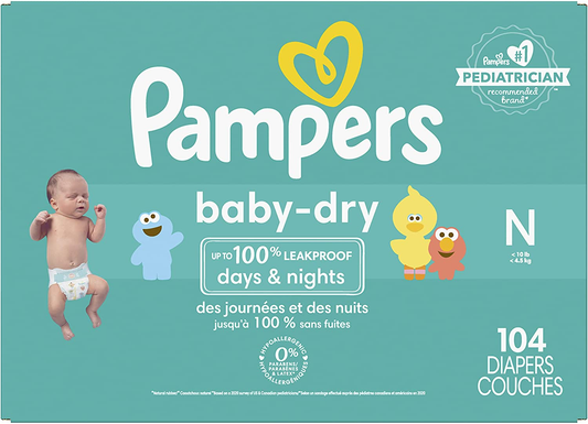 Diapers Size Newborn/Size 0 (< 10 Lb), 104 Count - Pampers Baby Dry Disposable Baby Diapers, Super Pack
