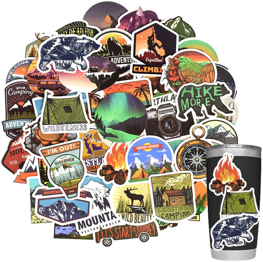 Stickers for Water Bottles Outdoor, Nature Stickers Camping Stickers Adventure Stickers for Yeti Stickers for Cooler Stickers and Decals Waterproof Vinyl Stickers for Teens Boys Kids,Girls 50Pcs