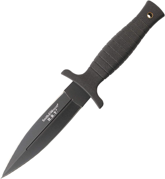 Smith & Wesson SWHRT9B 9In High Carbon S.S. Fixed Blade Knife with 4.7In Dual Edge Blade and TPE Handle for Outdoor, Tactical, Survival and EDC, Multi