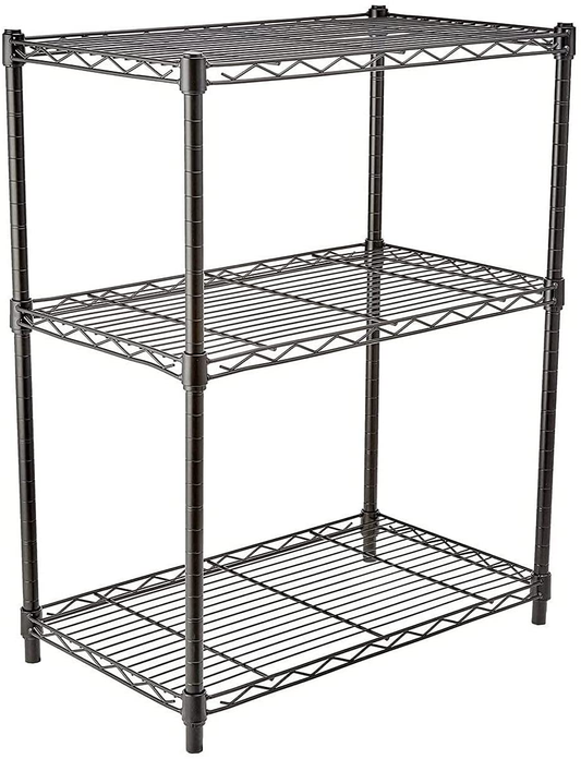 3-Shelf Adjustable, Heavy Duty Storage Shelving Unit (250 Lbs Loading Capacity per Shelf), Steel Organizer Wire Rack, Black (23.3L X 13.4W X 30H)
