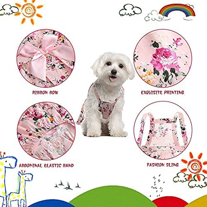 4 Pieces Dog Bowknot Floral Dress Pet Princess Dress Dog Sundress Dog Princess Dress Puppy Summer Dress for Small Pets Dogs Puppy Cats(X-Small)
