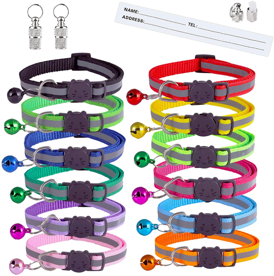 Extodry 14 Pack Reflective-Breakaway Cat Collars with Bells,Safety Buckle Kitten Collar,With Name Tag,Adjustable,Ideal for Girl Male Cats, Pet Supplies,Stuff,Accessories(12 Colors & 2 ID Tags)