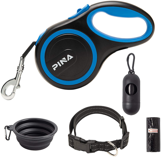PINA Retractable Dog Leash, 26Ft Dog Leash for Small Medium Large Dogs up to 110Lbs, 360° Tangle-Free Strong Reflective Nylon Tape, with Anti-Slip Handle, One-Handed Brake, Pause, Lock