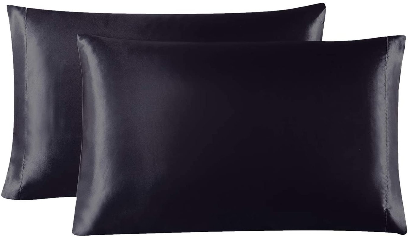 Love'S Cabin Silk Satin Pillowcase for Hair and Skin (Black, 20X26 Inches) Slip Pillow Cases Standard Size Set of 2 - Satin Cooling Pillow Covers with Envelope Closure