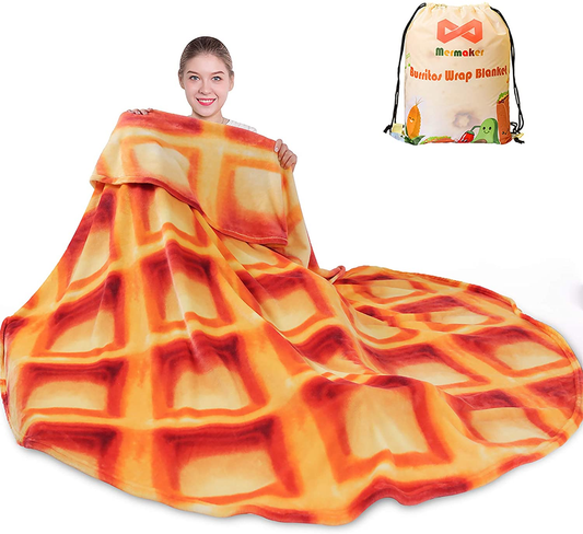Mermaker Waffle Blanket 2.0 Double Sided 71 Inches for Adult and Kids, Novelty Realistic Waffle Food Throw Blanket, 285 GSM Soft Flannel Blanket