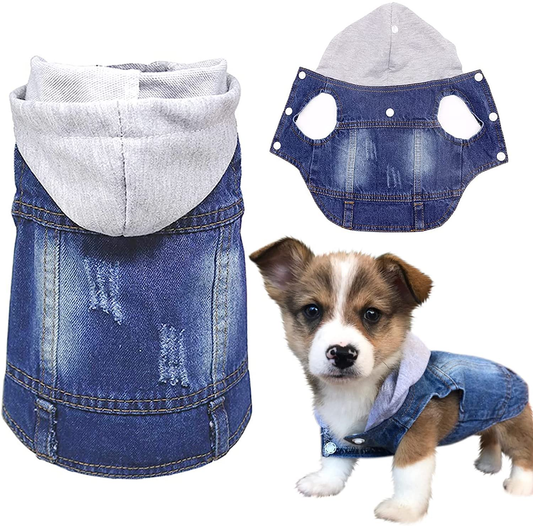 SILD Pet Clothes Dog Jeans Jacket Cool Blue Denim Coat Small Medium Dogs Lapel Vests Classic Hoodies Puppy Blue Vintage Washed Clothes (Grey,L)