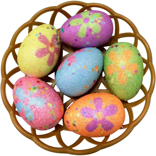Easter Decorations Egg Ornaments 6 Pcs, Colorful Plastic Eggs Easter Ornaments Decor, Kids School Home Office Party (A)