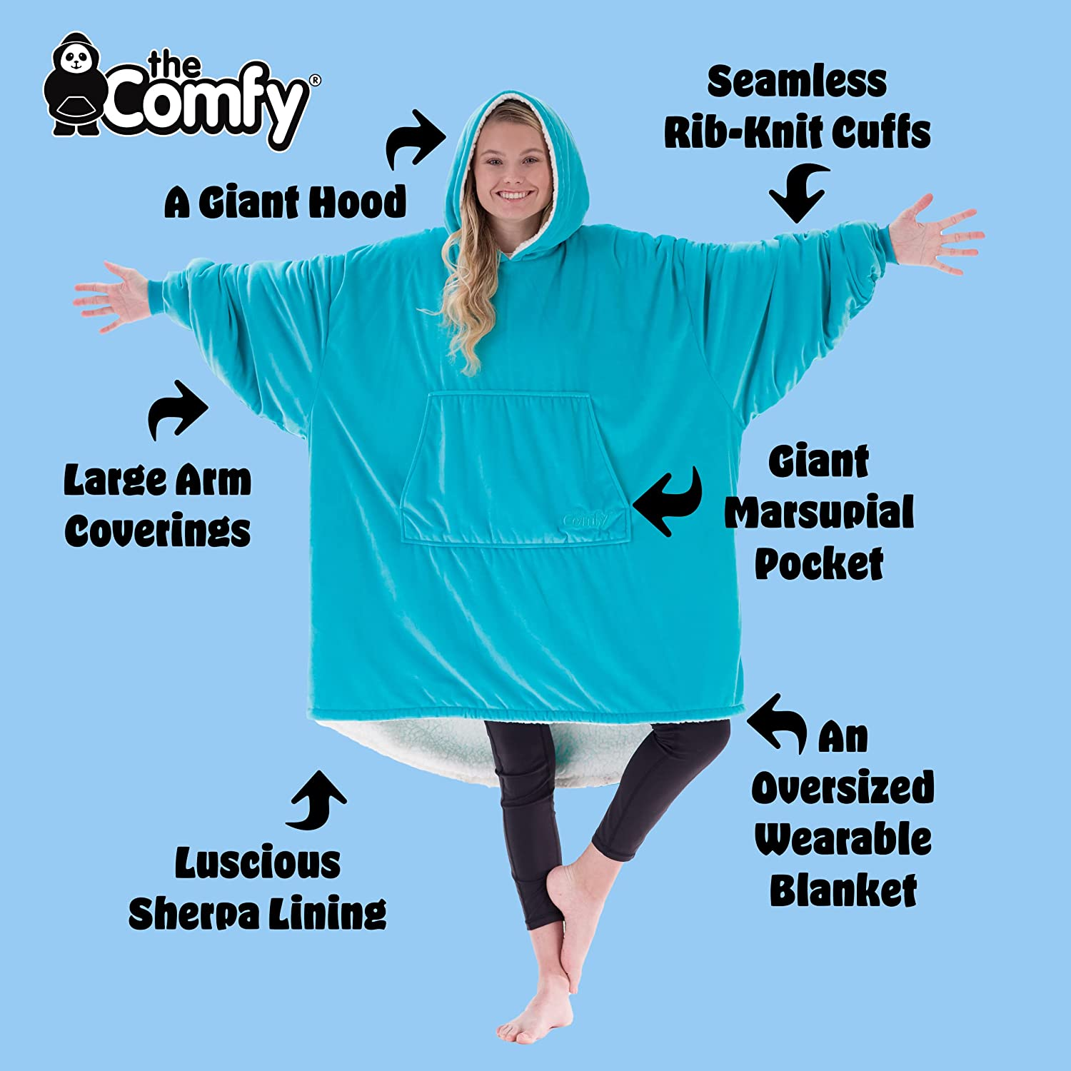  | Oversized Microfiber & Sherpa Wearable Blanket with Zipper, Seen on Shark Tank, One Size Fits All Parent