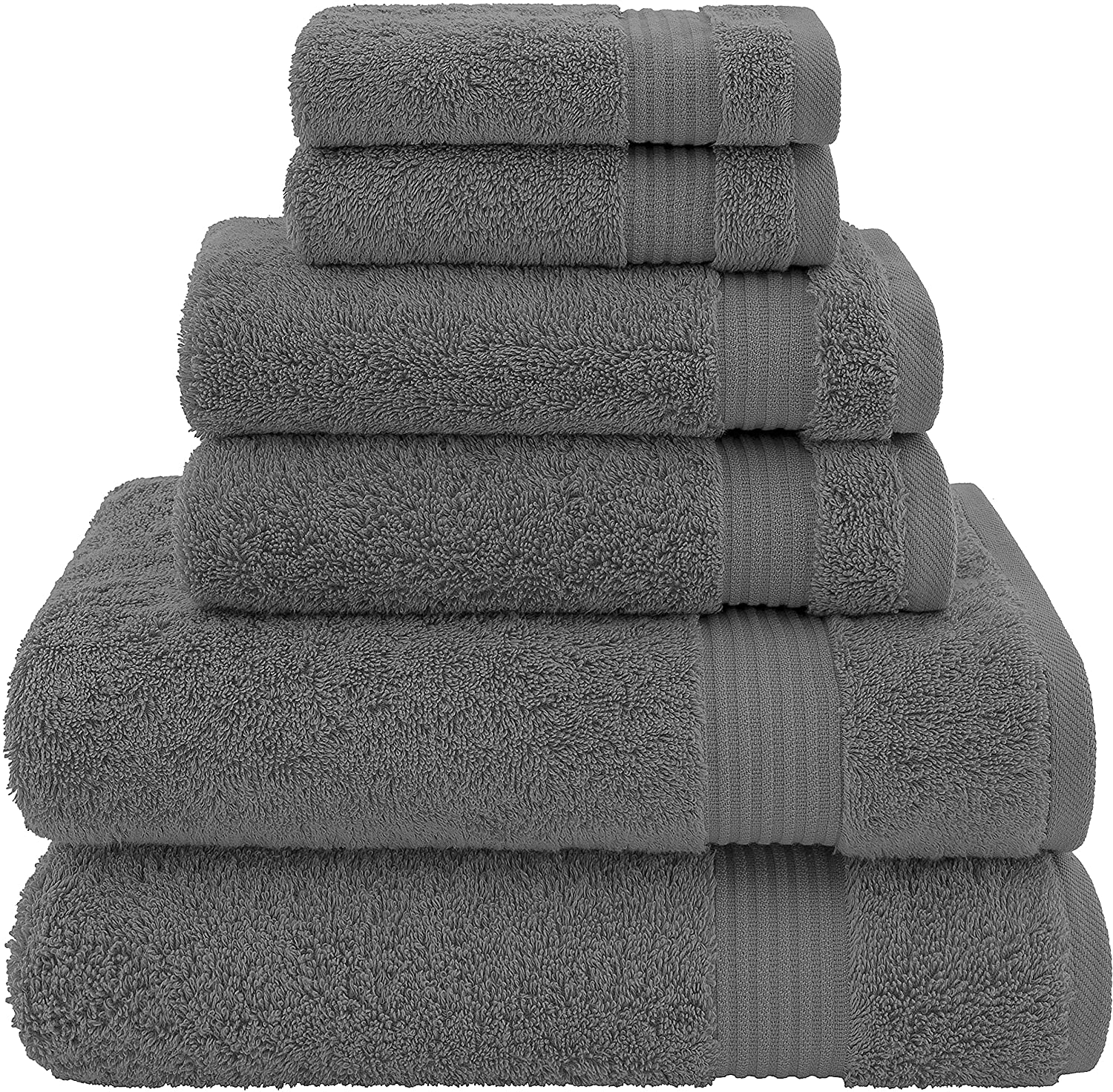 , 6 Piece Towel Set, 100% Turkish Cotton Soft Absorbent Towels for Bathroom, 2 Bath Towels 2 Hand Towels 2 Washcloths, Gray