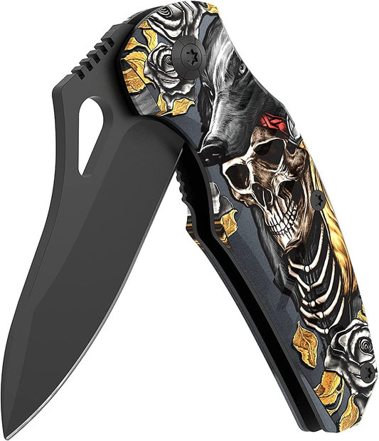 Pocket Knife, SHARKNIGHT Mini EDC Folding Knife 2.75 Inch 440C Stainless Steel Blade Built-In Skull Camo Coated Aluminum Handle for Survival Outdoors Sport Camping Gift for Me
