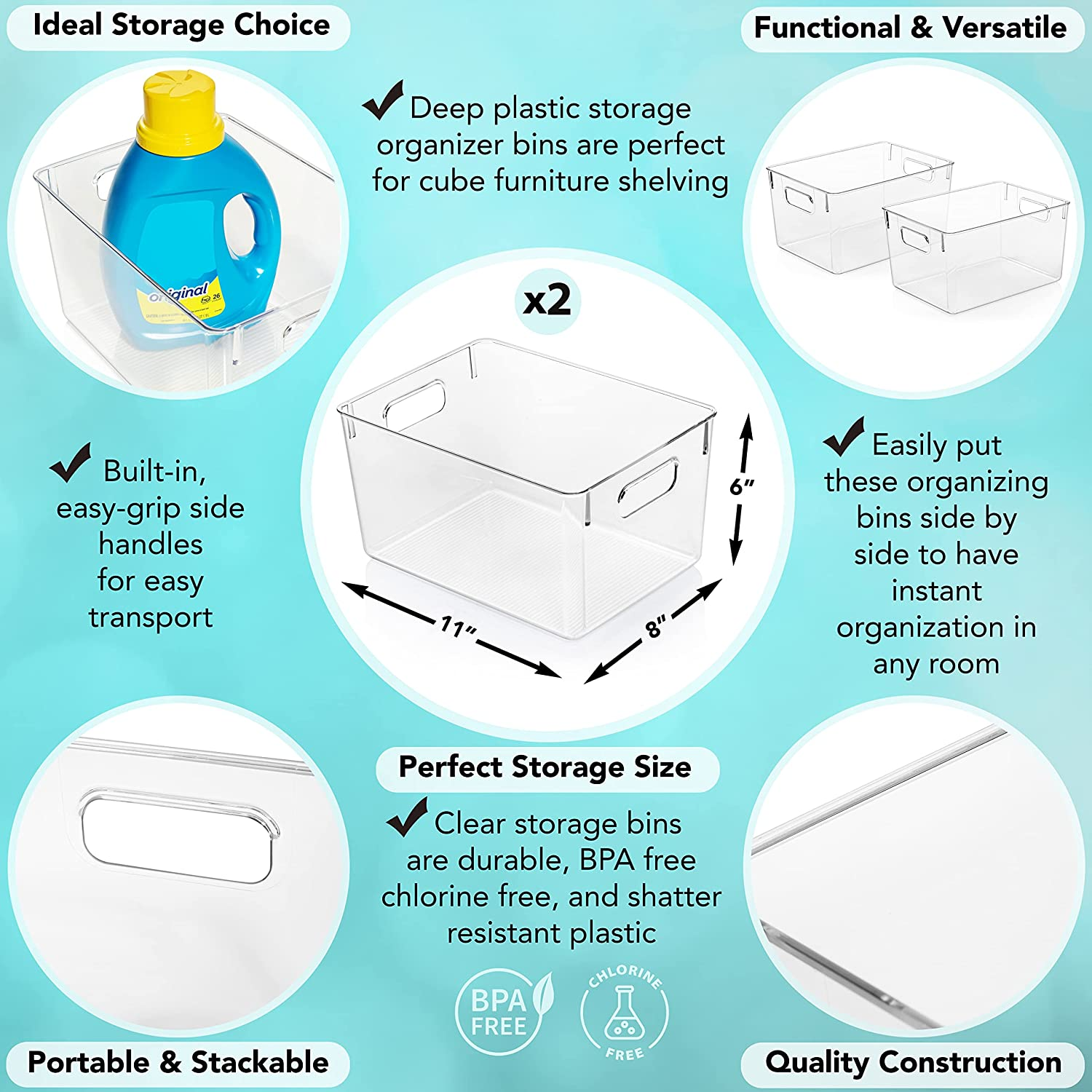 Plastic Storage Bins – Perfect Kitchen Organization or Pantry Storage – Fridge Organizer, Pantry Organization and Storage Bins, Cabinet Organizers