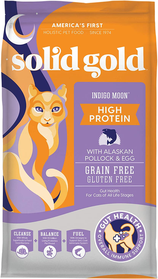 Solid Gold Indigo Moon - High Protein Dry Cat Food with Digestive Probiotics for Cats - Grain & Gluten Free Alaskan Pollock Recipe - with Vitamins & High Fiber - 3 Lbs