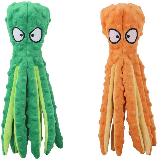 Wmcywell 2 Pack 12.6" Octopus Dog Squeaky Toys No Stuffing Crinkle Plush Dog Toys for Puppy Durable Dog Chew Toys for Small to Medium Dogs