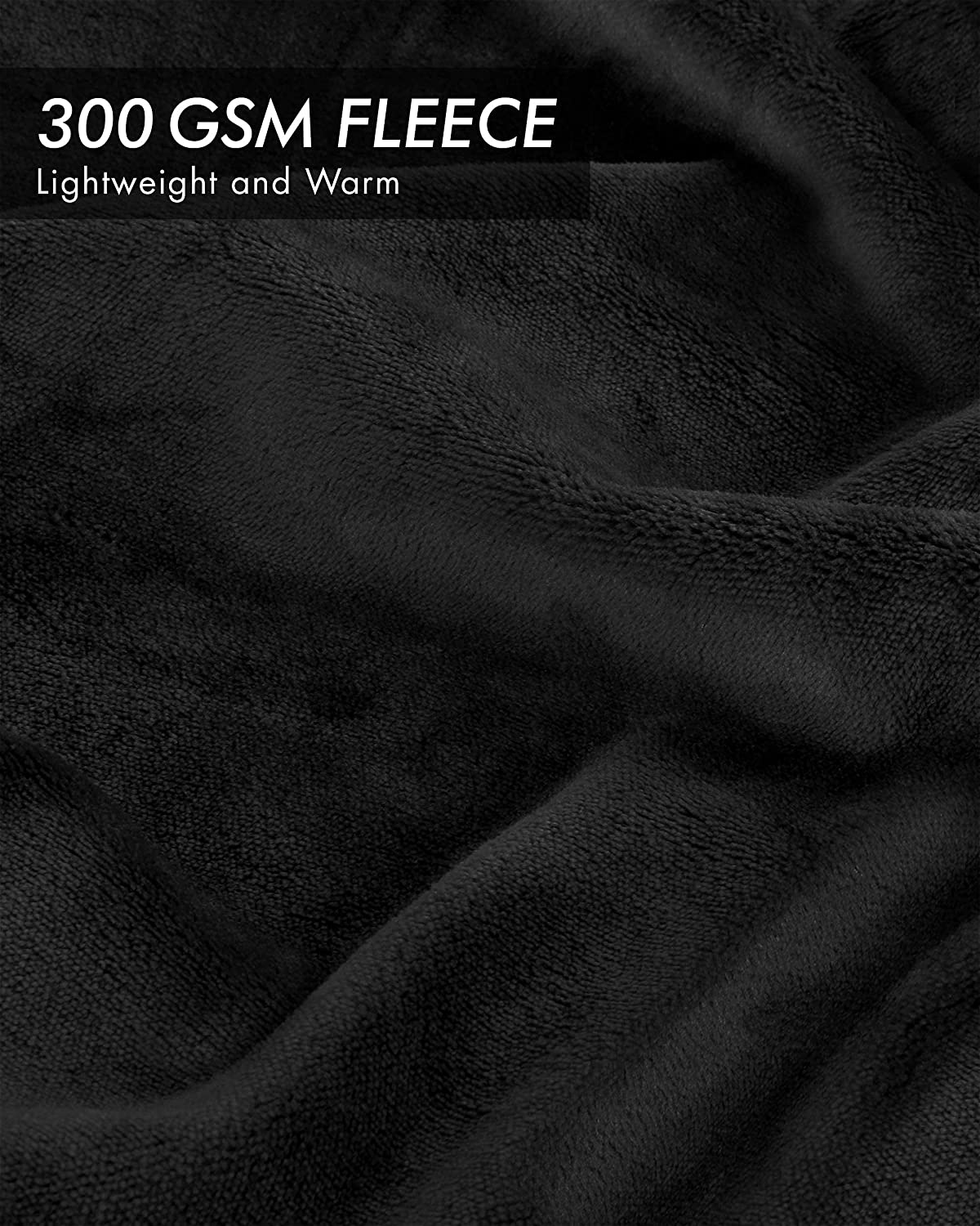  Fleece Blanket King Size Black 300GSM Luxury Fuzzy Soft Anti-Static Microfiber Bed Blanket