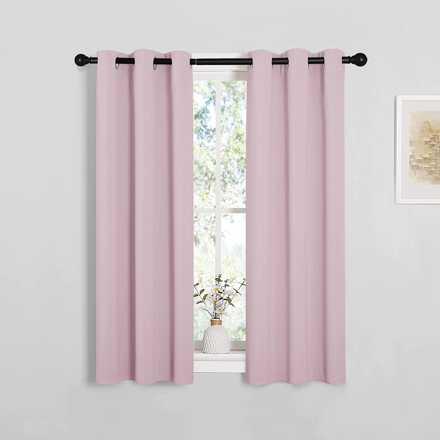Blackout Curtain Panels for Girls Room, Nursery Essential Thermal Insulated Solid Grommet Top Blackout Drapes (Baby Pink=Lavender Pink, 1 Pair, 29 X 45 Inch)