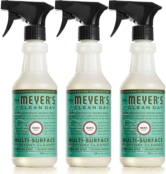 Mrs. Meyer'S Multi-Surface Cleaner Spray, Everyday Cleaning Solution for Countertops, Floors, Walls and More, Basil, 16 Fl Oz - Pack of 3 Spray Bottles