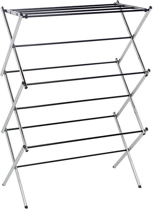 Folding Laundry Rack for Air Drying Clothing, Rust-Resistant Steel Supports 32Lbs - 41.8"H X 29.5"W, Chrome