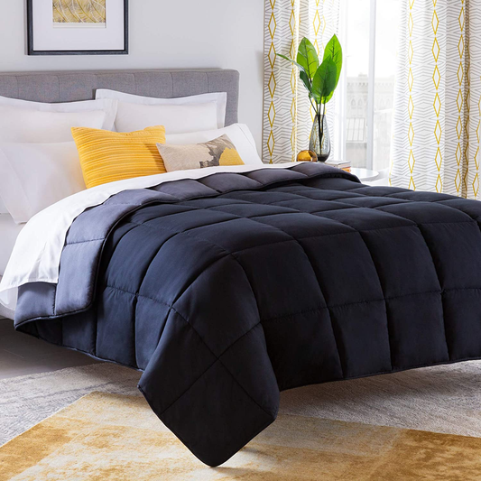 LINENSPA All Season Hypoallergenic down Alternative Microfiber Comforter, California King, Black/Graphite