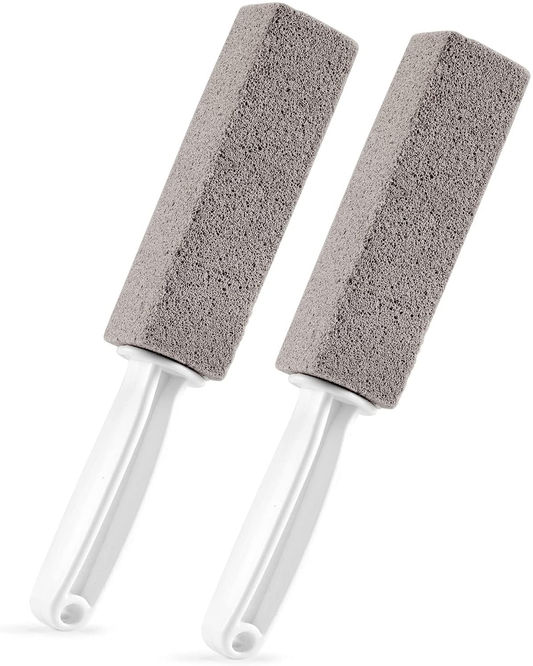 2 Pack Pumice Stone Toilet Bowl Clean Brush with Handle, Remove Toilet Bowl Hard Water Rings, Calcium Buildup and Rust Suitable for Cleaning Toilet, Bathroom, Kitchen Sink, Grill（Gray)