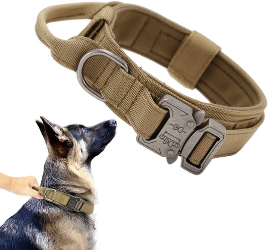 Tactical Dog Collar Military Dog Collar Adjustable Nylon Dog Collar Heavy Duty Metal Buckle with Handle for Dog Training
