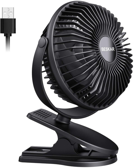USB Powered Clip on Fan, 6 Inch Portable Fan with Cord, 3 Speeds Strong Airflow, Small Fan with Sturdy Clamp, Quiet Personal Desk Fan & Clip Fan