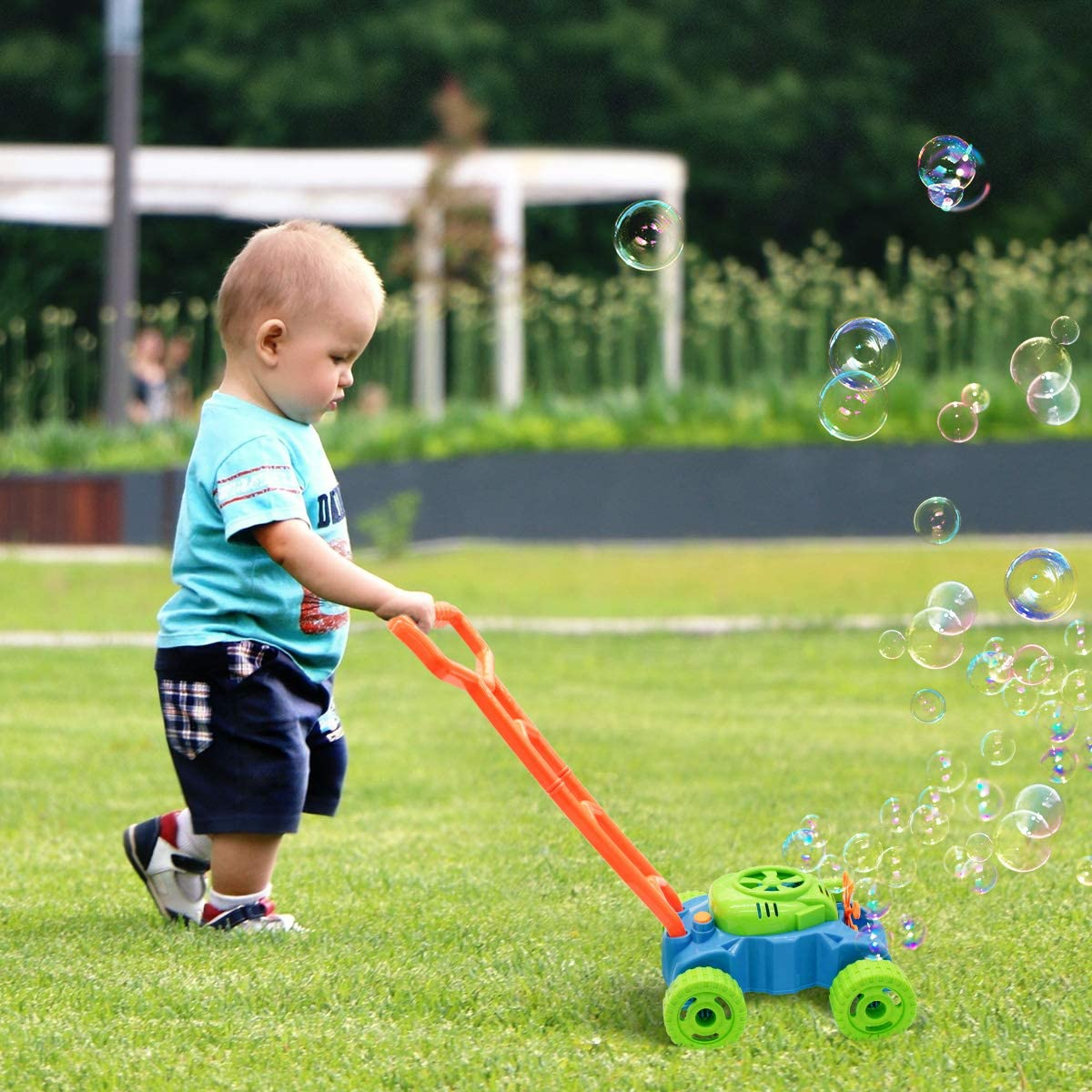 Lydaz Bubble Lawn Mower for Toddlers, Kids Bubble Blower Maker Machine, Summer Outdoor Push Toys, Easter Basket Stuffers Birthday Toys Gifts for Preschool Baby Boys Girls