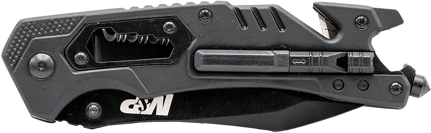 Smith & Wesson M&P 8.5In High Carbon S.S. Spring Assisted Folding Knife with 3.5In Serrated Drop Point Blade and Rubber Handle for Outdoor Survival and EDC