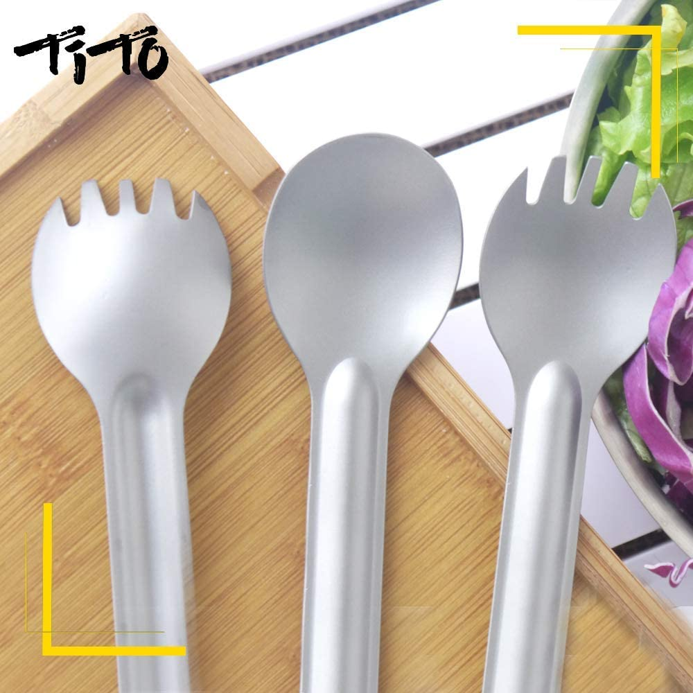 Tito Titanium Long Handle Spork and Spoon Eco-Friendly Ultralight Portabale Flatware for Outdoor Camping Backpacking Hiking Travel Picnic Tableware with Bag(Spork)