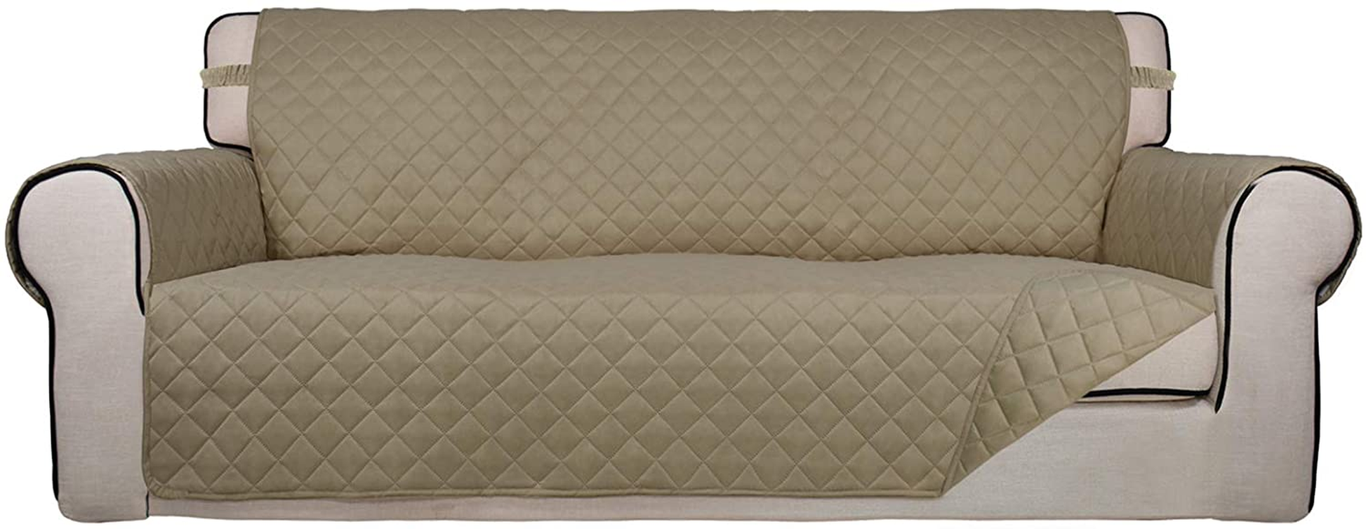 Reversible Quilted Sofa Cover, Water Resistant Slipcover Furniture Protector, Washable Couch Cover with Non Slip Foam and Elastic Straps for Kids, Dogs, Pets (Sofa, Beige/Beige)