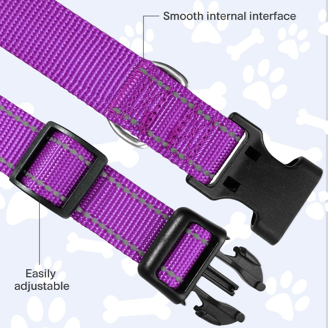 Funtags Reflective Dog Collar, Sturdy Nylon Collars for Small Girl and Boy Dogs, Adjustable Dog Collar with Quick Release Buckle, Purple