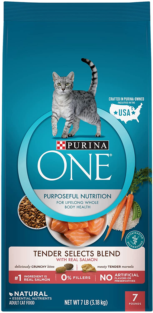 Purina ONE Natural Dry Cat Food, Tender Selects Blend with Real Salmon - 7 Lb. Bag