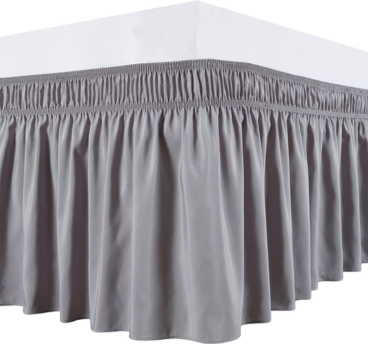  Wrap around Bed Skirts for Twin & Twin XL Beds Extra Short Drop of 9", Silver Grey Elastic Dust Ruffles Easy Fit Wrinkle & Fade Resistant Silky Luxurious Fabric Solid Machine Washable