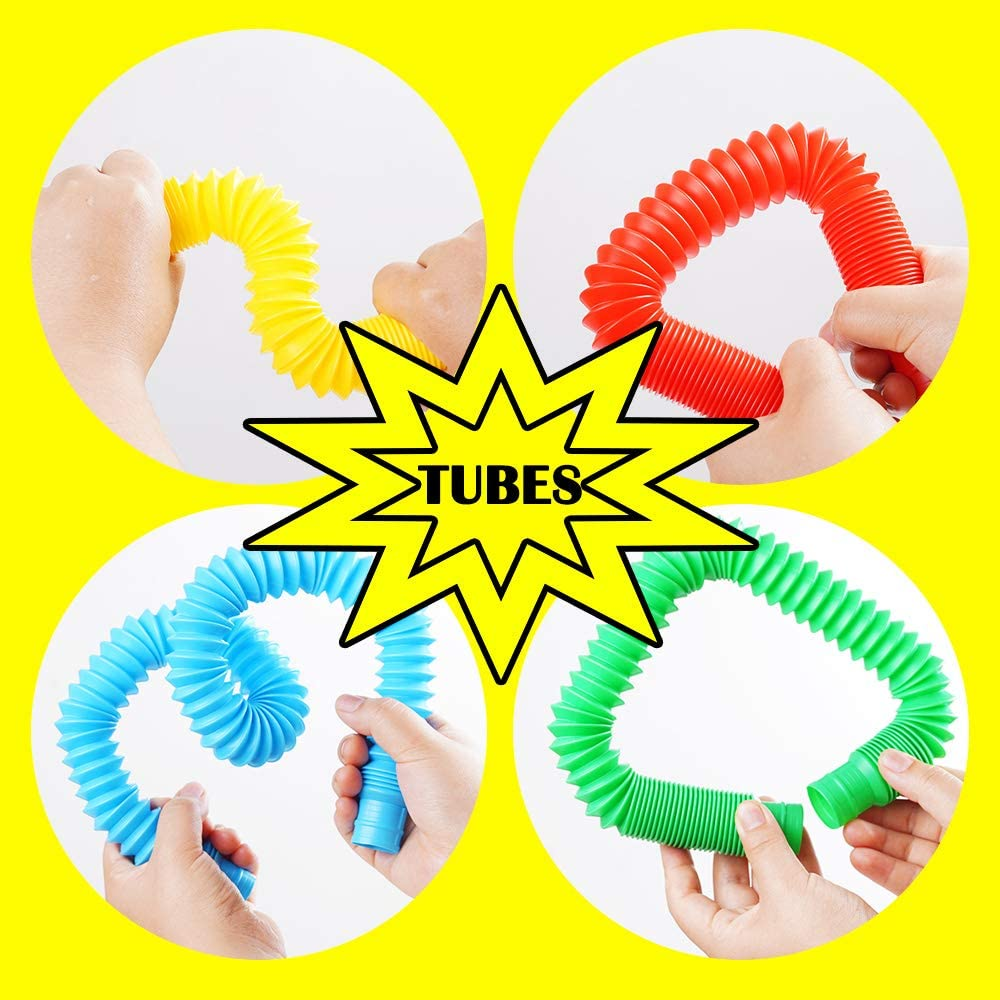 6 Pack Pop Tube Sensory Toys,Stretch Tube for Kids Decompression, Pre-Kindergarten Finger Toys.(6 Colors)