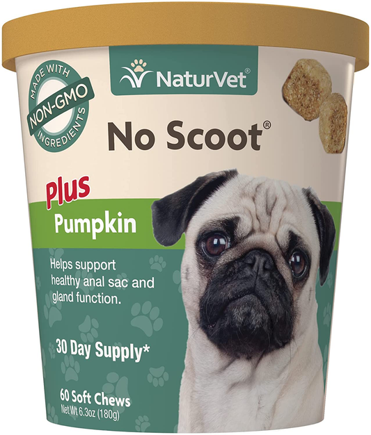 Naturvet - No Scoot for Dogs - 60 Soft Chews - plus Pumpkin - Supports Healthy Anal Gland & Bowel Function - Enhanced with Beet Pulp & Psyllium Husk
