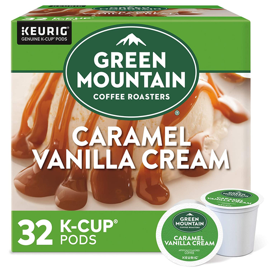 Caramel Vanilla Cream, Single-Serve Keurig K-Cup Pods, Flavored Light Roast Coffee Pods, 32 Count