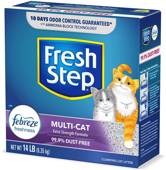 Fresh Step Multi-Cat Extra Strength Scented Litter with the Power of Febreze, Clumping Cat Litter,Gray, 14 Pounds (Package May Vary)