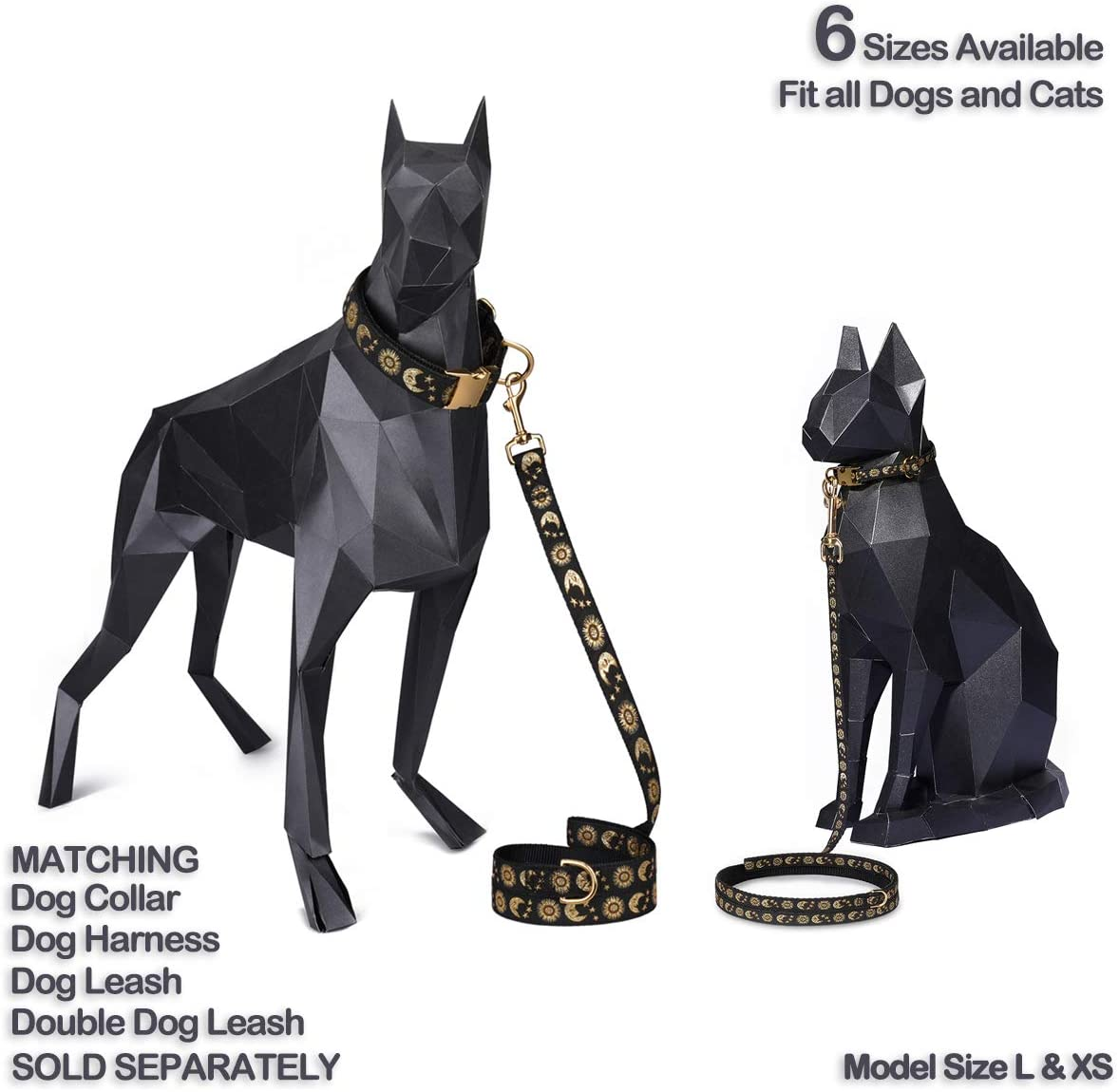 Waaag Pet, Moons Stars Suns Dog Collar Cat Collar, Multiple Designs Crescent Celestial Dog Cat Collar Leash Harness