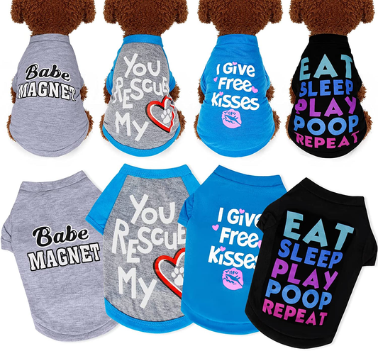Yikeyo Set of 4 Dog Clothes for Small Dogs Boy Yorkie Chiuahaha Shih Tzu Cute Puppy Clothes Shirt Pet Clothing Doggy Male Appare