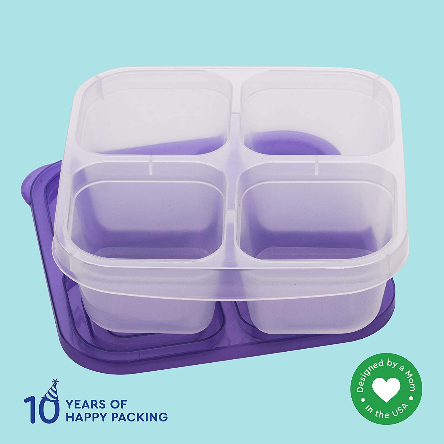 ® - Bento Snack Boxes - Reusable 4-Compartment Food Containers for School, Work and Travel, Set of 4, Brights