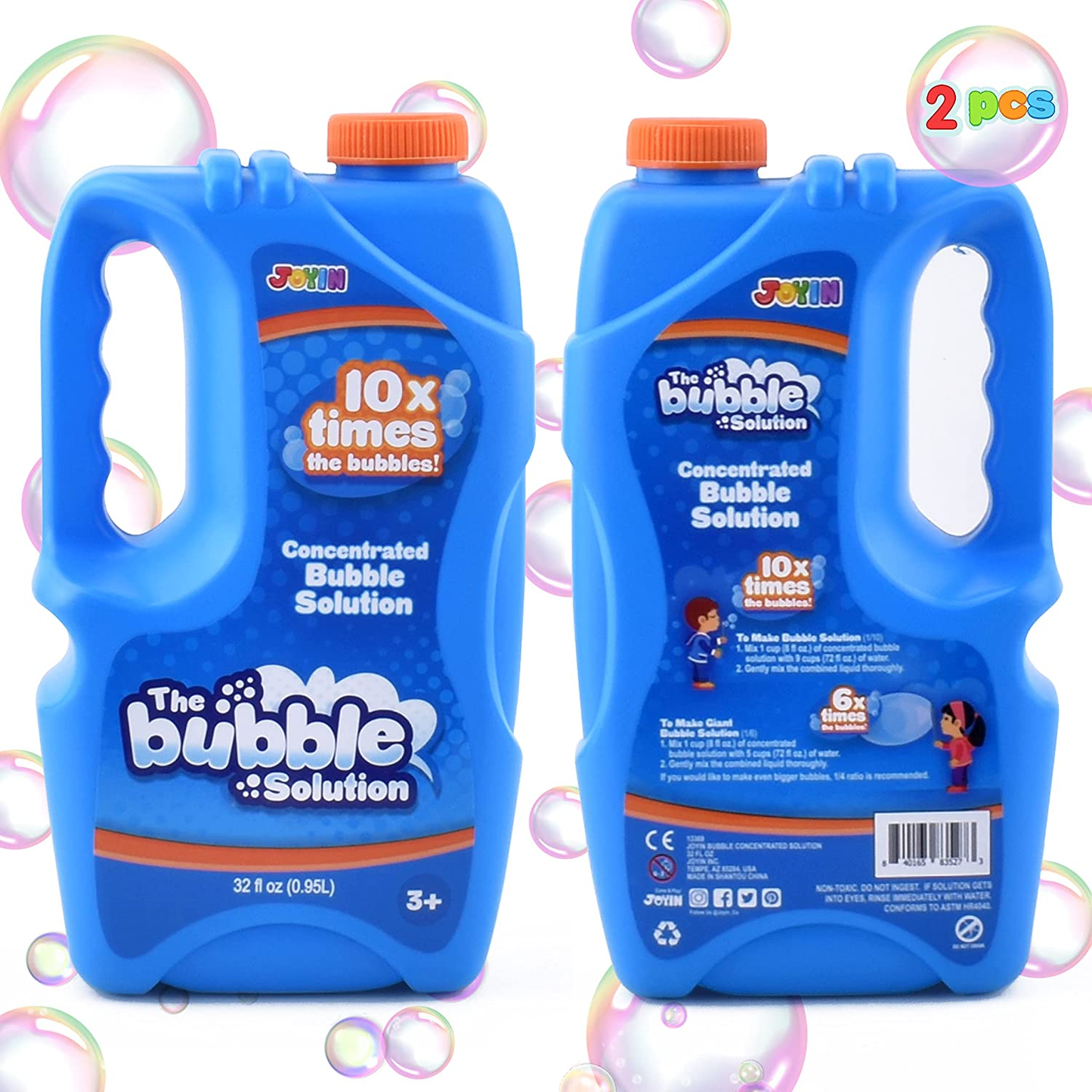 JOYIN 2 Bottles Bubbles Refill Solutions 64 Oz (Up to 5 Gallon) Big Bubble Solution 64 OZ Concentrated Bubble Solution for Bubble Machine, Gun, Wand Refill Fluid Summer, Easter Toys (Blue)