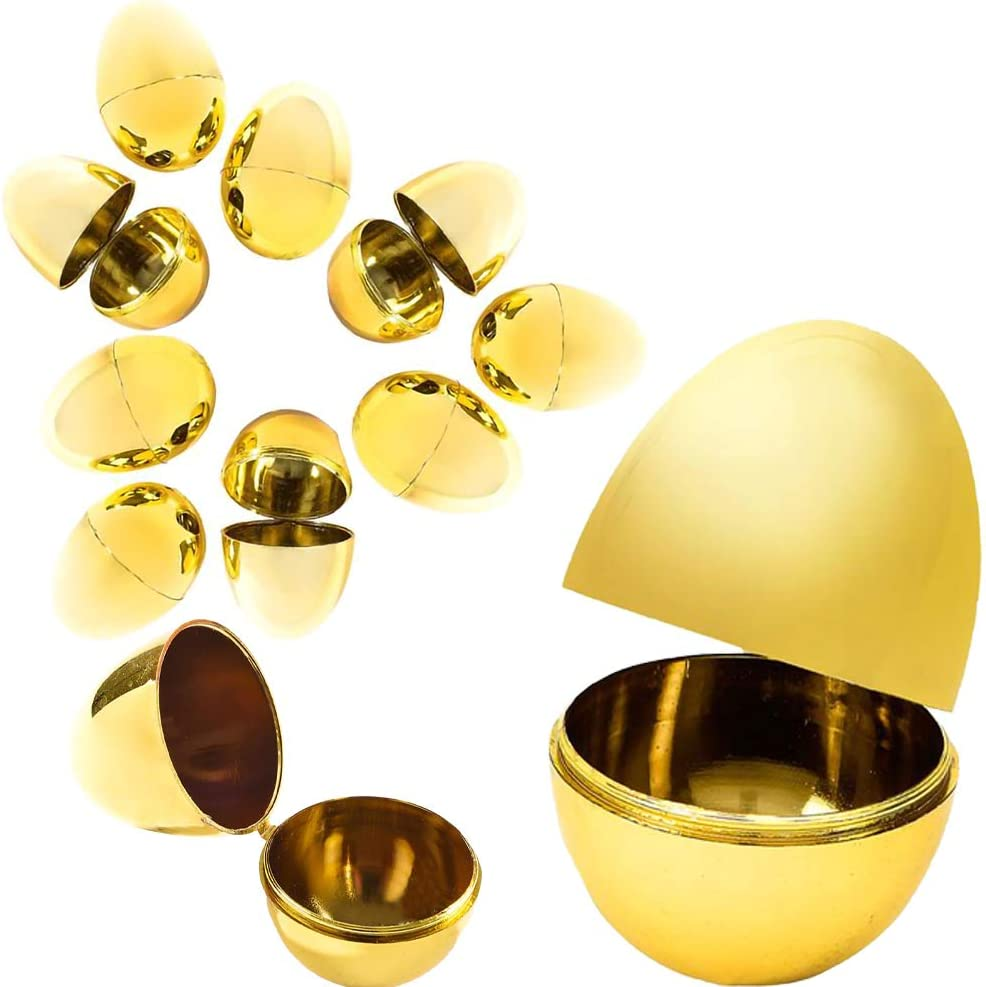The Dreidel Company Golden Easter Eggs Metallic Gold, Goodie Basket Prize, Eggs Are Hinged, 2.38" Inch (12-Pack)