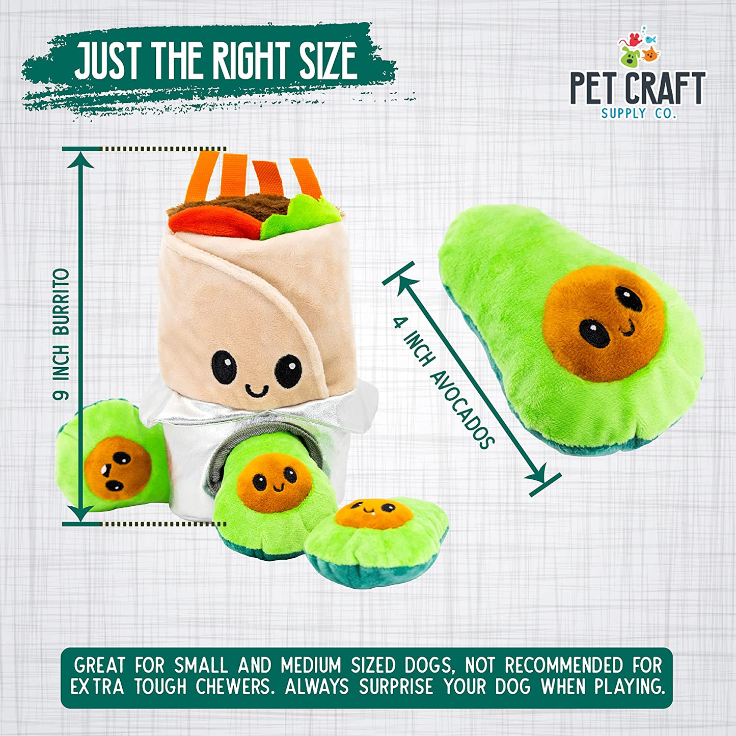 Pet Craft Supply Hide and Seek Plush Dog Toys Crinkle Squeaky Interactive Burrow Activity Puzzle Chew Fetch Treat Hiding Brain Stimulating Cute Funny Toy Bundle Pack - Burrito