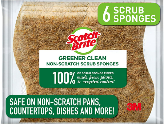 Greener Clean Non-Scratch Scrub Sponges, for Washing Dishes and Cleaning Kitchen, 6 Scrub Sponges