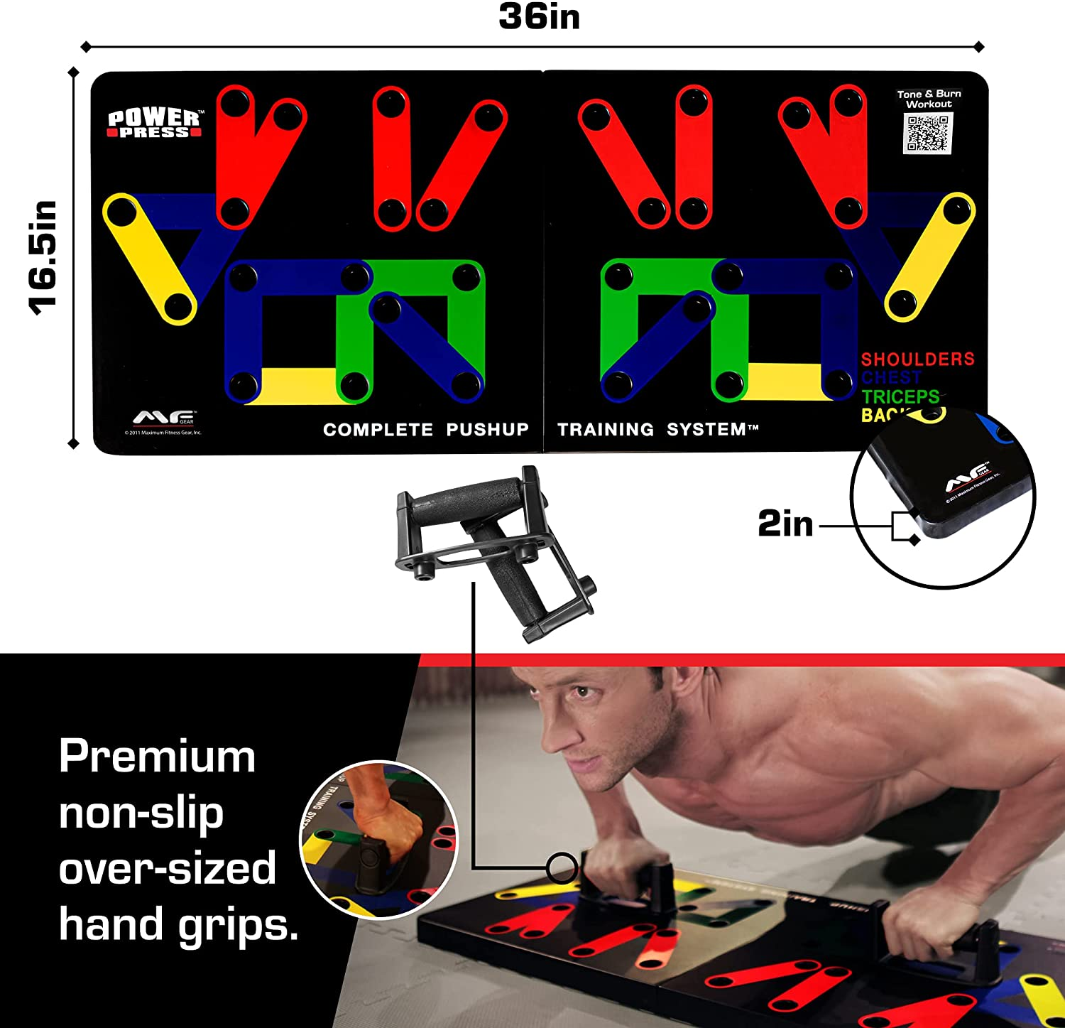 Power Press Push up Board – Home Workout Equipment, Push up Bar with 30+ Color Coded Combo Positions for Exercise – Portable Gym Accessories for Men and Women, Strength Training Equipment, Original