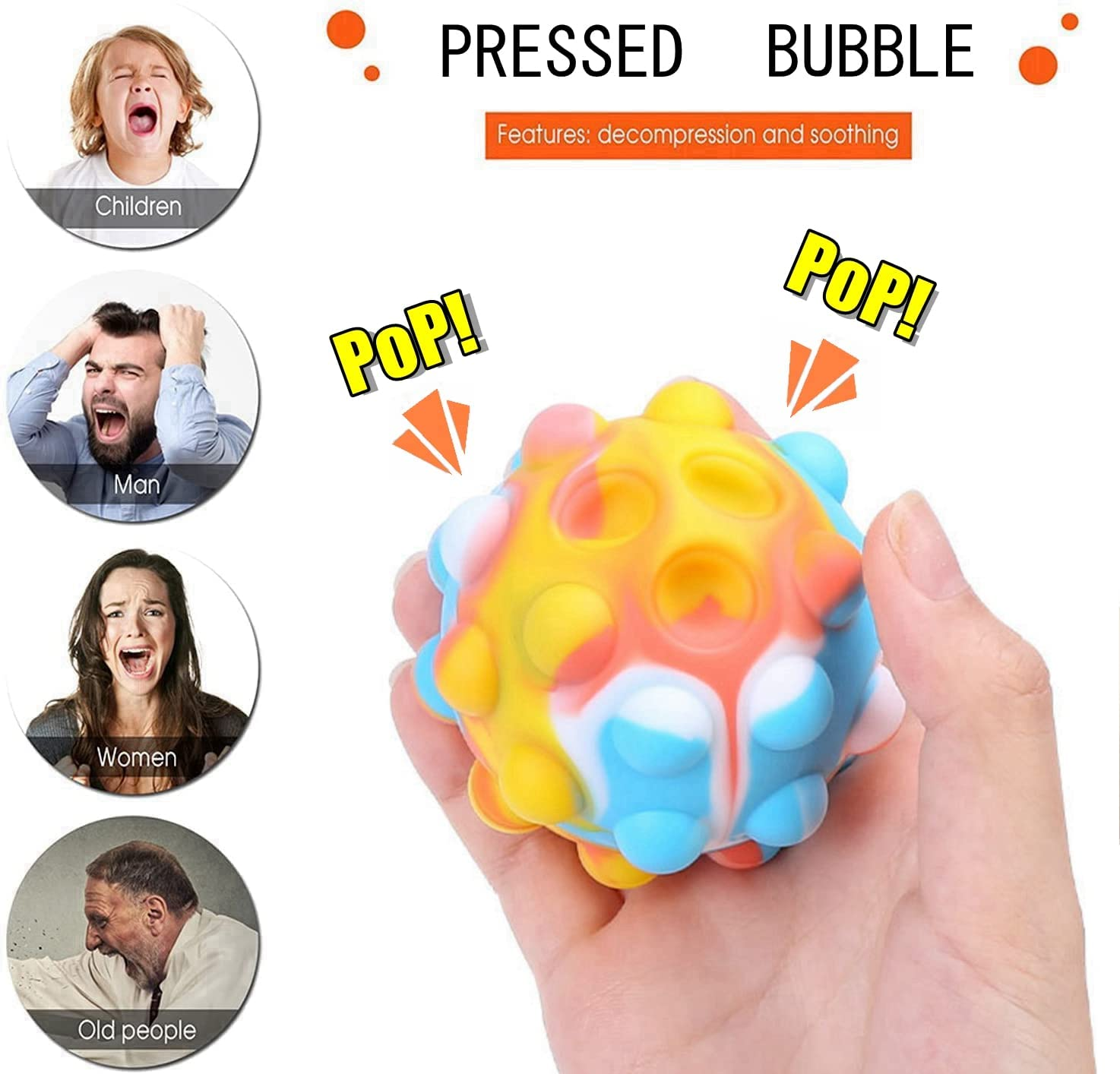 (4 Pcs) Pop It Ball Fidget Toys，Pop Its Pop Fidget Ball Pop It Balls，Anxiety Relief Fingertip Toy for Adults，Early Education Brain Development Toy for Kids